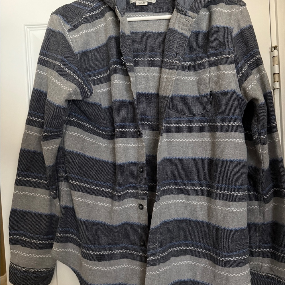 EUC Billabong Hooded Flannel Men's S Striped  Beach Surf Shirt/jacket
